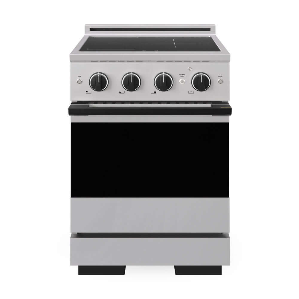 ZLINE Autograph Edition 24 in. 3.2 cu. ft. Marino Induction Range with 3 Element Cooktop and Electric Convection Oven in Stainless Steel with Matte Black Accents (MINRZ-24-MB) front, oven closed.
