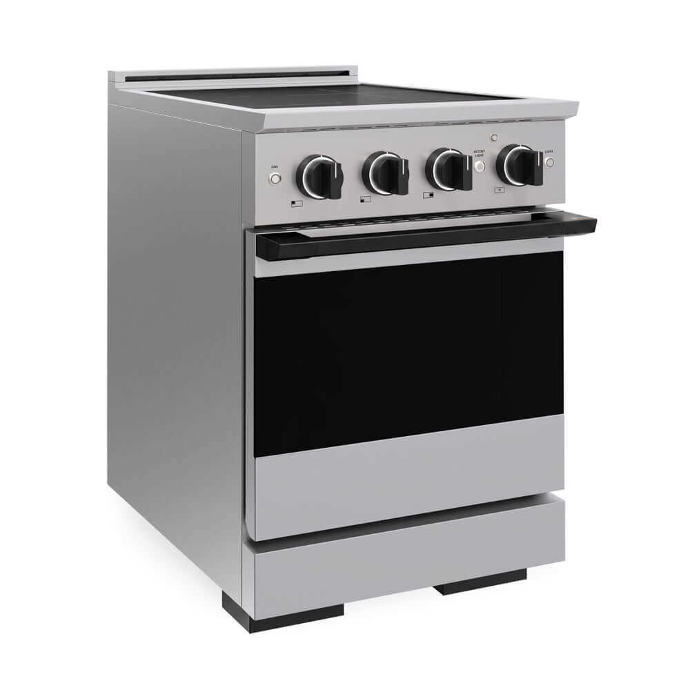 ZLINE Autograph Edition 24 in. 3.2 cu. ft. Marino Induction Range with 3 Element Cooktop and Electric Convection Oven in Stainless Steel with Matte Black Accents (MINRZ-24-MB) side.