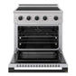 ZLINE Autograph Edition 30 in. 4.2 cu. ft. Marino Induction Range with 4 Element Cooktop and Electric Convection Oven in Stainless Steel with Matte Black Accents (MINRZ-30-MB) front, oven open.