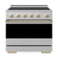 ZLINE Autograph Edition 36 in. 5.2 cu. ft. Marino Induction Range with 5 Element Cooktop and Electric Convection Oven in Stainless Steel with Champagne Bronze Accents (MINRZ-36-CB)