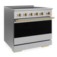 ZLINE Autograph Edition 36 in. 5.2 cu. ft. Marino Induction Range with 5 Element Cooktop and Electric Convection Oven in Stainless Steel with Champagne Bronze Accents (MINRZ-36-CB)