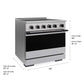 ZLINE Autograph Edition 36 in. 5.2 cu. ft. Marino Induction Range with 5 Element Cooktop and Electric Convection Oven in Stainless Steel with Matte Black Accents (MINRZ-36-MB) with dimensions labeled.