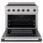 ZLINE Autograph Edition 36 in. 5.2 cu. ft. Marino Induction Range with 5 Element Cooktop and Electric Convection Oven in Stainless Steel with Matte Black Accents (MINRZ-36-MB) front, oven open.