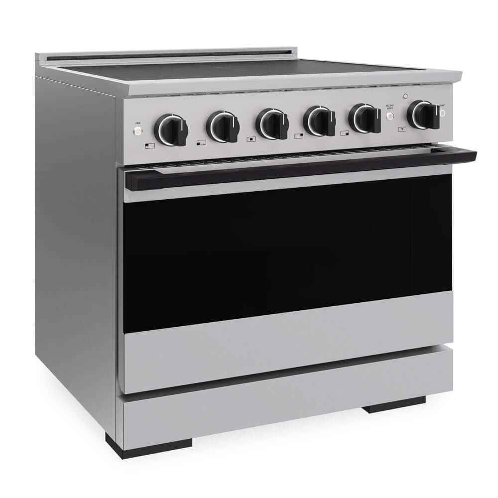 ZLINE Autograph Edition 36 in. 5.2 cu. ft. Marino Induction Range with 5 Element Cooktop and Electric Convection Oven in Stainless Steel with Matte Black Accents (MINRZ-36-MB) side.