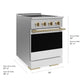 ZLINE Autograph Edition 24 in. 3.2 cu. ft. Marino Induction Range with 3 Element Cooktop and Electric Convection Oven in Stainless Steel with White Matte Door and Champagne Bronze Accents (MINRZ-WM-24-CB)