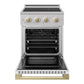 ZLINE Autograph Edition 24 in. 3.2 cu. ft. Marino Induction Range with 3 Element Cooktop and Electric Convection Oven in Stainless Steel with White Matte Door and Champagne Bronze Accents (MINRZ-WM-24-CB)