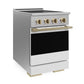 ZLINE Autograph Edition 24 in. 3.2 cu. ft. Marino Induction Range with 3 Element Cooktop and Electric Convection Oven in Stainless Steel with White Matte Door and Champagne Bronze Accents (MINRZ-WM-24-CB)