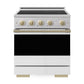 ZLINE Autograph Edition 30 in. 4.2 cu. ft. Marino Induction Range with 4 Element Cooktop and Electric Convection Oven in Stainless Steel with White Matte Door and Champagne Bronze Accents (MINRZ-WM-30-CB)