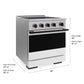 ZLINE Autograph Edition 30 in. 4.2 cu. ft. Marino Induction Range with 4 Element Cooktop and Electric Convection Oven in Stainless Steel with White Matte Door and Matte Black Accents (MINRZ-WM-30-MB) with dimensions labeled.
