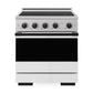 ZLINE Autograph Edition 30 in. 4.2 cu. ft. Marino Induction Range with 4 Element Cooktop and Electric Convection Oven in Stainless Steel with White Matte Door and Matte Black Accents (MINRZ-WM-30-MB) front, oven closed.