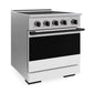 ZLINE Autograph Edition 30 in. 4.2 cu. ft. Marino Induction Range with 4 Element Cooktop and Electric Convection Oven in Stainless Steel with White Matte Door and Matte Black Accents (MINRZ-WM-30-MB) side.