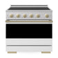 ZLINE Autograph Edition 36 in. 5.2 cu. ft. Marino Induction Range with 5 Element Cooktop and Electric Convection Oven in Stainless Steel with White Matte Door and Champagne Bronze Accents (MINRZ-WM-36-CB)