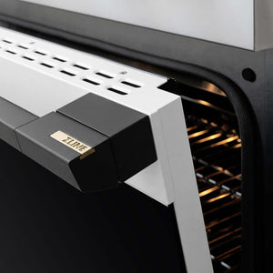 ZLINE Autograph Edition 36 in. 5.2 cu. ft. Marino Induction Range with 5 Element Cooktop and Electric Convection Oven in Stainless Steel with White Matte Door and Matte Black Accents (MINRZ-WM-36-MB) close-up, oven door handle.