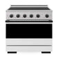 ZLINE Autograph Edition 36 in. 5.2 cu. ft. Marino Induction Range with 5 Element Cooktop and Electric Convection Oven in Stainless Steel with White Matte Door and Matte Black Accents (MINRZ-WM-36-MB) front, oven closed.