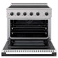ZLINE Autograph Edition 36 in. 5.2 cu. ft. Marino Induction Range with 5 Element Cooktop and Electric Convection Oven in Stainless Steel with White Matte Door and Matte Black Accents (MINRZ-WM-36-MB) front, oven open.