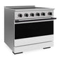ZLINE Autograph Edition 36 in. 5.2 cu. ft. Marino Induction Range with 5 Element Cooktop and Electric Convection Oven in Stainless Steel with White Matte Door and Matte Black Accents (MINRZ-WM-36-MB) side.
