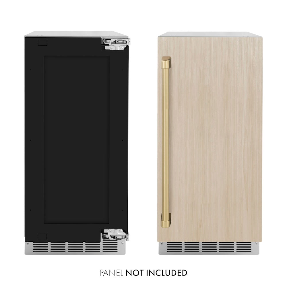 ZLINE Autograph Edition 15 in. Touchstone Nugget Ice Maker with Drain Pump and Panel-Ready Door with Champagne Bronze Handle (INGDPZ-15-CB)