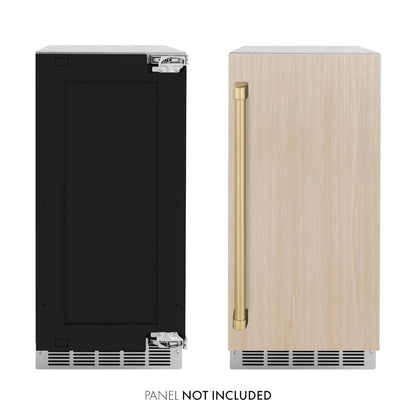 ZLINE Autograph Edition 15 in. Touchstone Nugget Ice Maker with Drain Pump and Panel-Ready Door with Champagne Bronze Handle (INGDPZ-15-CB)