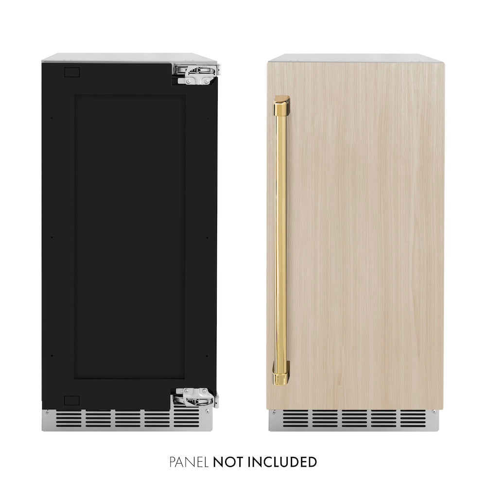 ZLINE Autograph Edition 15 in. Touchstone Nugget Ice Maker with Drain Pump and Panel-Ready Door with Polished Gold Handle (INGDPZ-15-G)