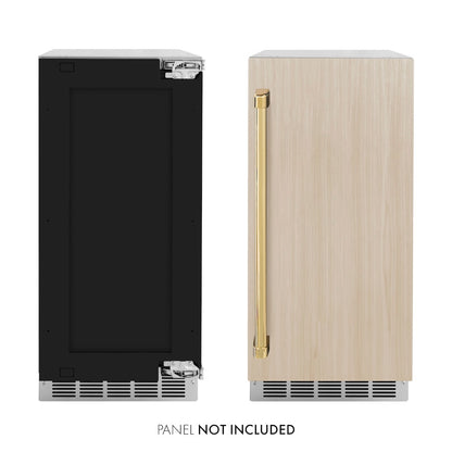 ZLINE Autograph Edition 15 in. Touchstone Nugget Ice Maker with Drain Pump and Panel-Ready Door with Polished Gold Handle (INGDPZ-15-G)