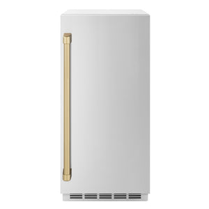 ZLINE Autograph Edition 15 in. Touchstone Nugget Ice Maker with Drain Pump and Solid Stainless Steel Door with Champagne Bronze Handle (INGDZ-ST-15-CB)