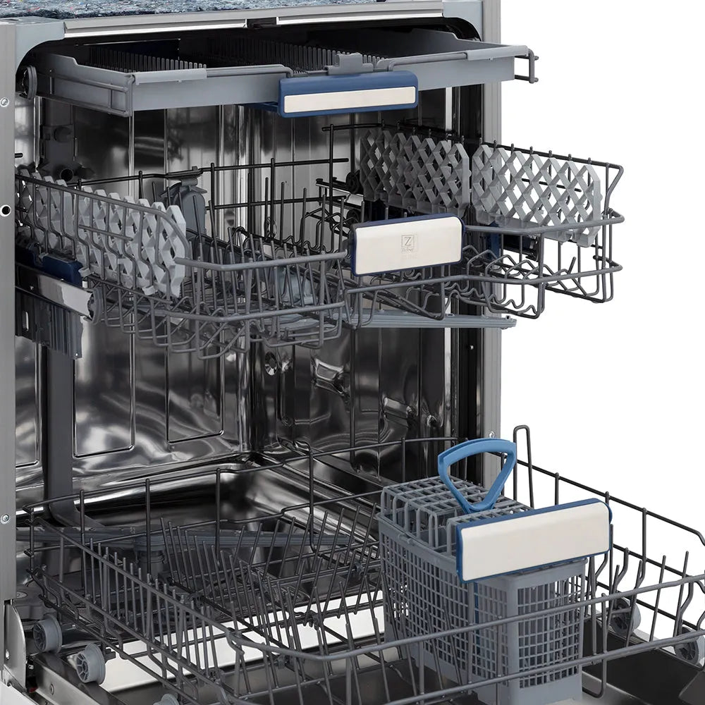 ZLINE 24 in. Tallac Series 3rd Rack Tall Tub Dishwasher in Custom Panel Ready with Stainless Steel Tub, 51dBa (DWV-24) side.