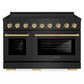 ZLINE Autograph Edition 48 in. 6.7 cu. ft. Paramount Induction Range with 7 Element Cooktop and Dual Ovens in Black Stainless Steel with Champagne Bronze Accents (SINRBZ-48-CB)
