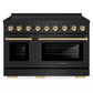 ZLINE Autograph Edition 48 in. 6.7 cu. ft. Paramount Induction Range with 7 Element Cooktop and Dual Ovens in Black Stainless Steel with Polished Gold Accents (SINRBZ-48-G)
