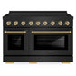 ZLINE Autograph Edition 48 in. 6.7 cu. ft. Paramount Induction Range with 7 Element Cooktop and Dual Ovens in Black Stainless Steel with Champagne Bronze Helix Handles and Knob Accents (SINRBZ-48-KCB)