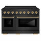 ZLINE Autograph Edition 48 in. 6.7 cu. ft. Paramount Induction Range with 7 Element Cooktop and Dual Ovens in Black Stainless Steel with Polished Gold Helix Handles and Knob Accents (SINRBZ-48-KG)