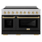 ZLINE Autograph Edition 48 in. 6.7 cu. ft. Paramount Induction Range with 7 Element Cooktop and Dual Ovens in Satin Stainless Steel with Black Matte Doors and Champagne Bronze Accents (SINRSZ-BLM48-CB)
