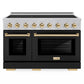 ZLINE Autograph Edition 48 in. 6.7 cu. ft. Paramount Induction Range with 7 Element Cooktop and Dual Ovens in Satin Stainless Steel with Black Matte Doors and Polished Gold Accents (SINRSZ-BLM48-G)