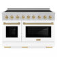 ZLINE Autograph Edition 48 in. 6.7 cu. ft. Paramount Induction Range with 7 Element Cooktop and Dual Ovens in Satin Stainless Steel with White Matte Doors and Champagne Bronze Accents (SINRSZ-WM-48-CB)