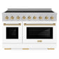 ZLINE Autograph Edition 48 in. 6.7 cu. ft. Paramount Induction Range with 7 Element Cooktop and Dual Ovens in Satin Stainless Steel with White Matte Doors and Polished Gold Accents (SINRSZ-WM-48-G)