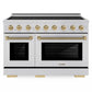 ZLINE Autograph Edition 48 in. 6.7 cu. ft. Paramount Induction Range with 7 Element Cooktop and Dual Ovens in Stainless Steel with Champagne Bronze Helix Handles and Knob Accents (SINRZ-48-KCB)