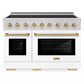 ZLINE Autograph Edition 48 in. 6.7 cu. ft. Paramount Induction Range with 7 Element Cooktop and Dual Ovens in Stainless Steel with White Matte Doors and Champagne Bronze Accents (SINRZ-WM-48-CB)