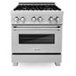 ZLINE 30 in. 4.0 cu. ft. Legacy Dual Fuel Range with Gas Cooktop and Electric Convection Oven in Satin Stainless Steel with 4 Brass Burners and Griddle (RAS-SN-BR-GR-30) front.