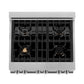 ZLINE 30 in. 4.0 cu. ft. Legacy Dual Fuel Range with Gas Cooktop and Electric Convection Oven in Satin Stainless Steel with 4 Brass Burners and Griddle (RAS-SN-BR-GR-30) top-down, above cooktop.