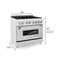 ZLINE 36 in. 4.6 cu. ft. Legacy Dual Fuel Range with Gas Cooktop and Electric Convection Oven in Satin Stainless Steel with 6 Brass Burners and Griddle (RAS-SN-BR-GR-36) dimensional diagram.