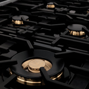 ZLINE 36 in. 4.6 cu. ft. Legacy Dual Fuel Range with Gas Cooktop and Electric Convection Oven in Satin Stainless Steel with 6 Brass Burners and Griddle (RAS-SN-BR-GR-36)