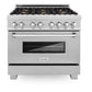 ZLINE 36 in. 4.6 cu. ft. Legacy Dual Fuel Range with Gas Cooktop and Electric Convection Oven in Satin Stainless Steel with 6 Brass Burners and Griddle (RAS-SN-BR-GR-36) front.