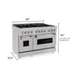 ZLINE 48 in. 6.0 cu. ft. Legacy Dual Fuel Range with Gas Cooktop and 2 Electric Ovens in Satin Stainless Steel with 6 Brass Burners and Griddle (RAS-SN-BR-GR-48) dimensional diagram.