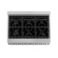ZLINE 36 in. 4.6 cu. ft. Legacy Dual Fuel Range with 6 Burner Gas Cooktop and Electric Convection Oven in Satin Stainless Steel with Griddle (RAS-SN-GR-36) top-down, above cooktop.