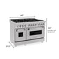 ZLINE 48 in. 6.0 cu. ft. Legacy Dual Fuel Range with 7 Burner Gas Cooktop and 2 Electric Ovens in Satin Stainless Steel with Griddle (RAS-SN-GR-48) dimensional diagram.