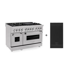 ZLINE 48 in. 6.0 cu. ft. Legacy Dual Fuel Range with 7 Burner Gas Cooktop and 2 Electric Ovens in Satin Stainless Steel with Griddle (RAS-SN-GR-48) main image.