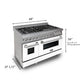 ZLINE 48 in. 6.0 cu. ft. Legacy Dual Fuel Range with 7 Burner Gas Cooktop and 2 Electric Ovens in Satin Stainless Steel with White Matte Doors and Griddle (RAS-WM-GR-48) dimensional diagram.