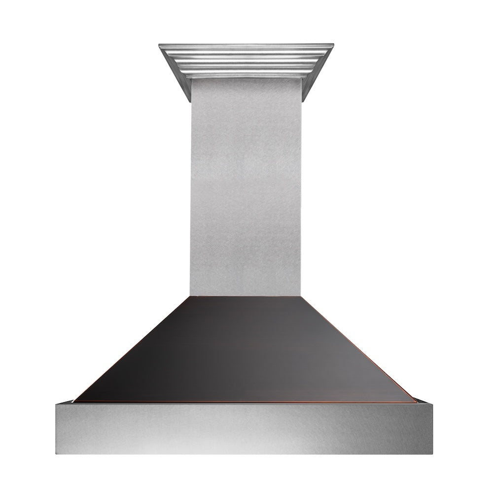 ZLINE Ducted Satin Stainless Steel Wall Mount Range Hood with Oil Rubbed Bronze Shell and Size Options (8654ORB)