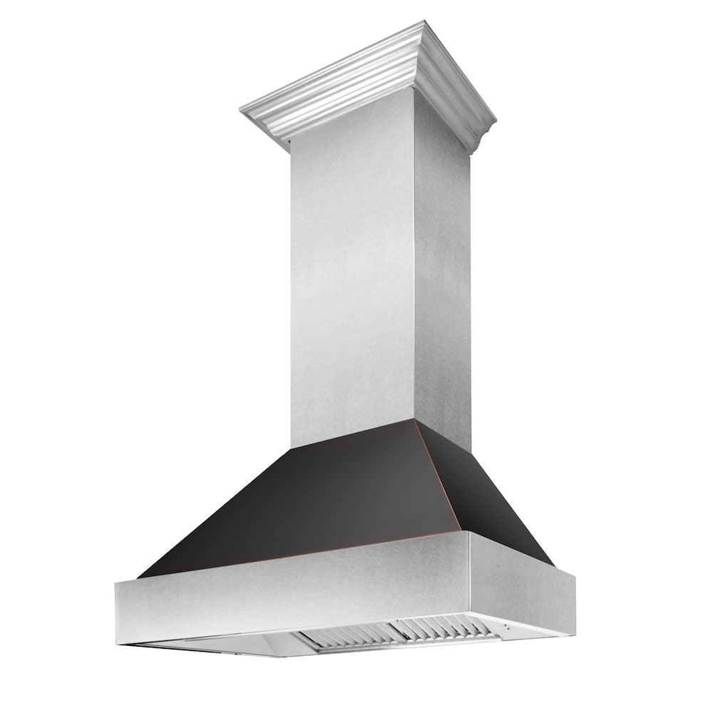 ZLINE Ducted Satin Stainless Steel Wall Mount Range Hood with Oil Rubbed Bronze Shell and Size Options (8654ORB)
