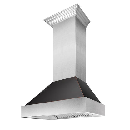 ZLINE Ducted Satin Stainless Steel Wall Mount Range Hood with Oil Rubbed Bronze Shell and Size Options (8654ORB)