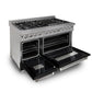 ZLINE 48 in. 6.0 cu. ft. Legacy Dual Fuel Range with 7 Burner Gas Cooktop and 2 Electric Ovens in Satin Stainless Steel and Black Matte Doors (RAS-BLM-48)